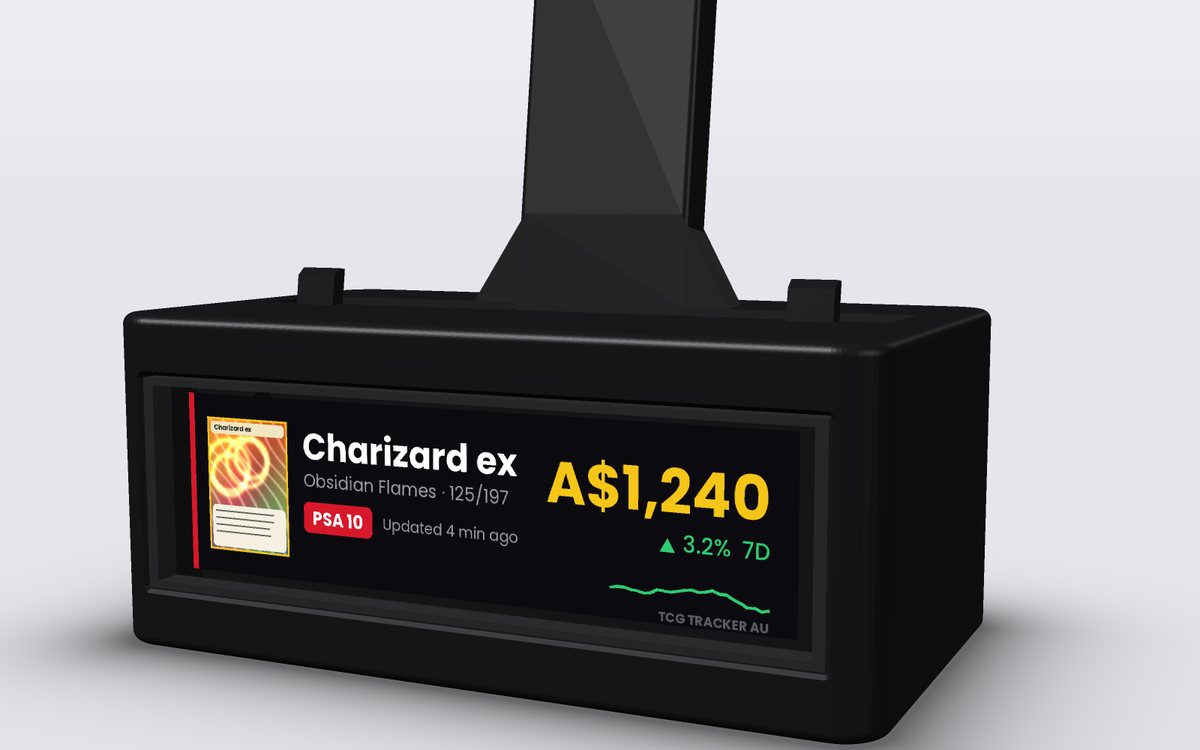 Close-up of the screen showing the card's price, grade and 7-day trend